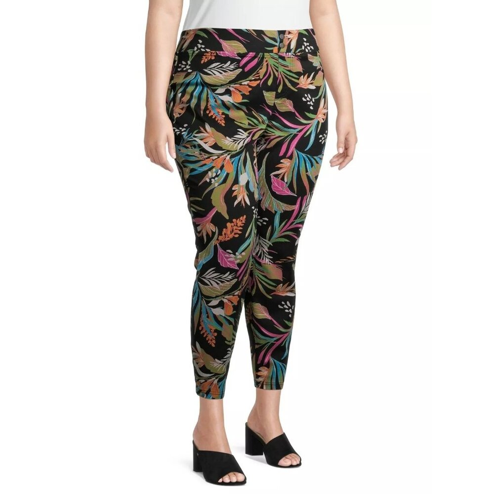Terra and Sky Jeggings Womens Size 0X 14W Floral Skinny Mid-Rise Pants NEW